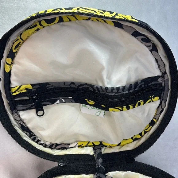 Vera Bradley Baroque Round Cosmetic Bag Travel Case Black Yellow - Picture 9 of 15
